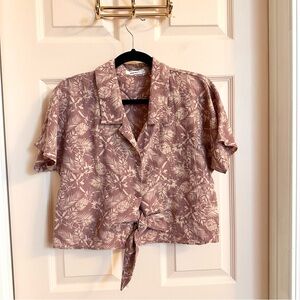 Pink mod ref tie front button up